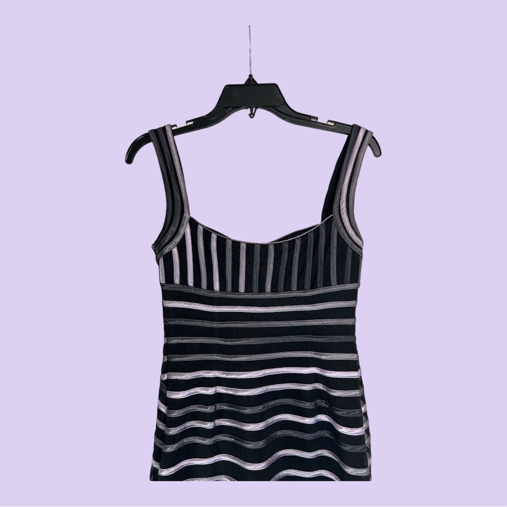 JS Collections Black Silver Lavender Wide Strap Cocktail Mini Dress Size 2 - Picture 4 of 10